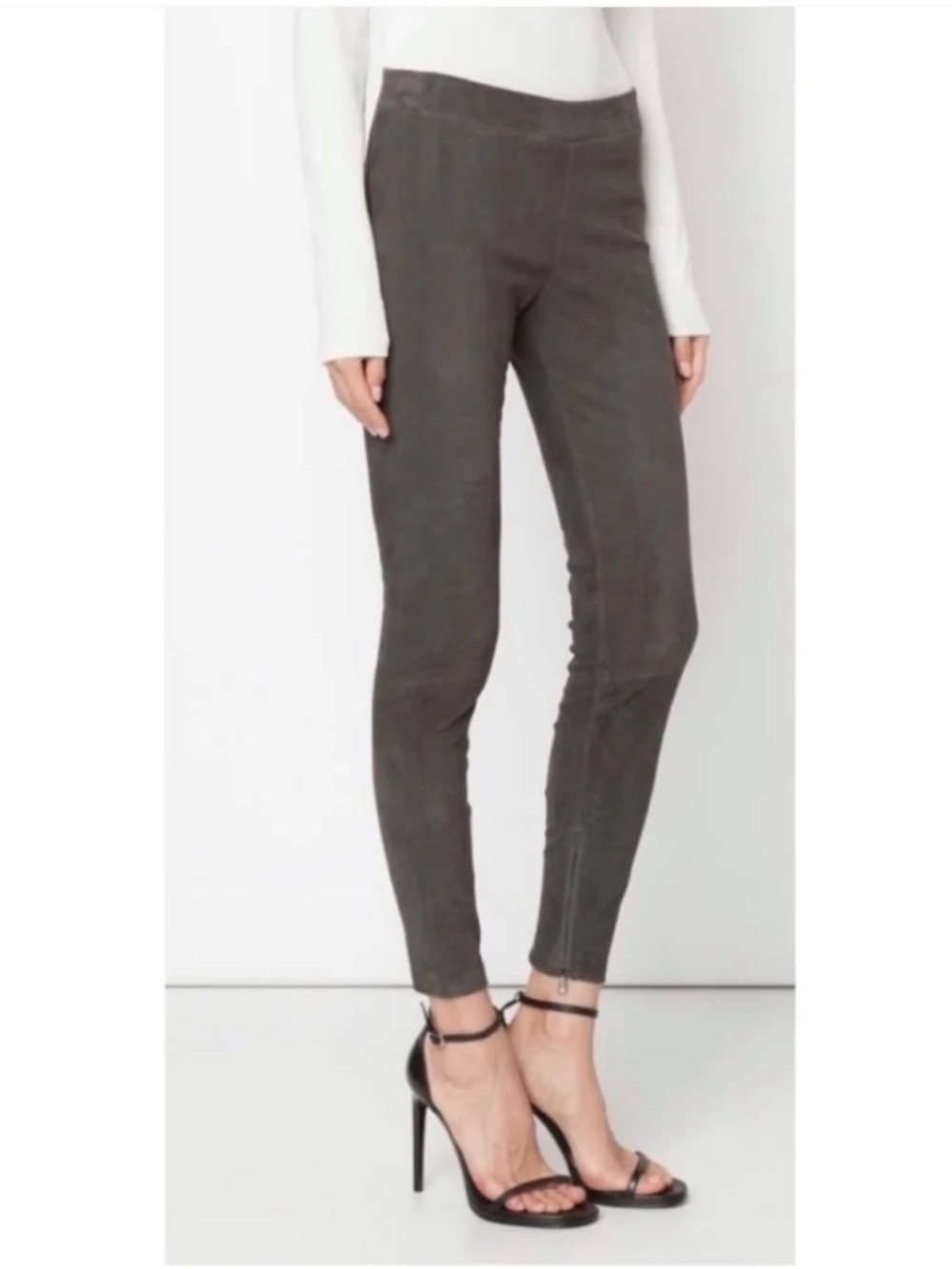 Vince 100% Lambs Leather Grey Moto Leggings, size S